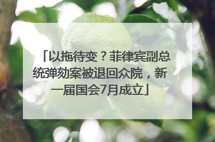 以拖待变？菲律宾副总统弹劾案被退回众院，新一届国会7月成立